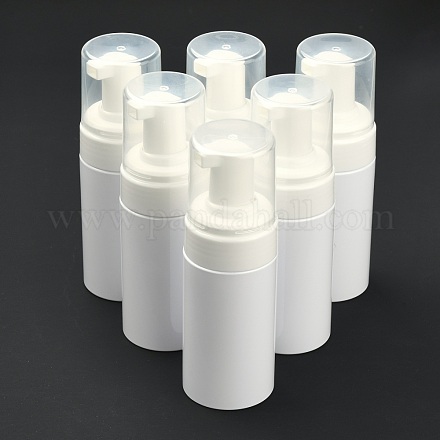 100mlの詰め替え可能なペットプラスチック発泡石鹸ディスペンサー  シャワー用PPプラスチックポンプ付き  液体石鹸  ホワイト  14.1x4.7cm  容量：100ml（3.38液量オンス） TOOL-WH0080-52A-1