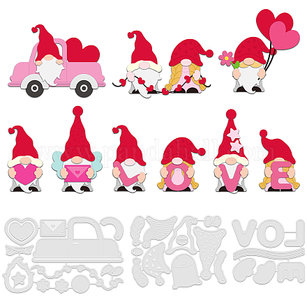 GLOBLELAND 3Pcs Valentine's Day Gnomes Cutting Dies Metal Dwarf Couple Die Cuts Embossing Stencils Template for Paper Card Making Decoration DIY Scrapbooking Album Craft Decor DIY-WH0309-611-1