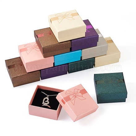 Magibeads 12pcs 6 couleurs carré avec boîte à bijoux en carton motif bowknot CON-MB0001-08-1
