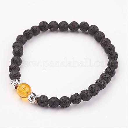Bracelets extensibles perlés en pierre de lave naturelle BJEW-JB02731-05-1