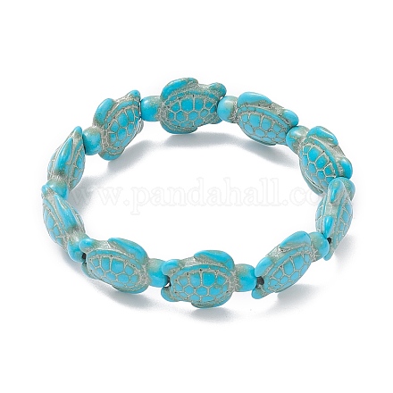 Bracelet extensible en perles de tortue turquoise synthétique teinte pour enfants BJEW-JB09389-02-1