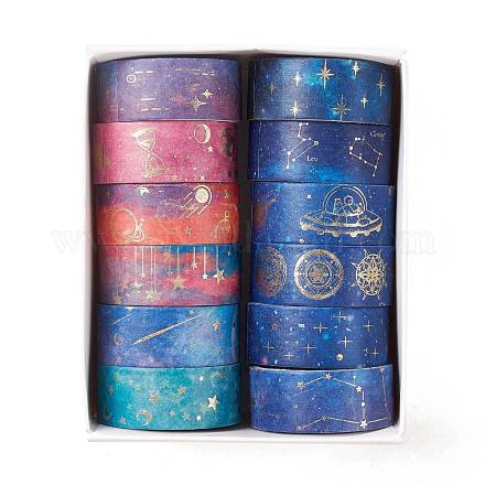 12Pcs 12 Styles Starry Sky Pattern Adhesive Paper Tapes Set DIY-A026-01-1