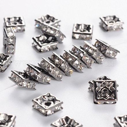 Abalorios de latón Diamante de imitación espaciador RB-A013-6x6-01B-NF-1