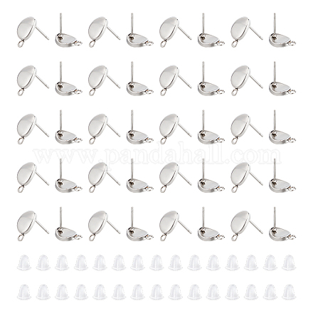 Unicraftale 50 pièces 201 accessoires de boucles d'oreilles ovales en acier inoxydable STAS-UN0047-56-1