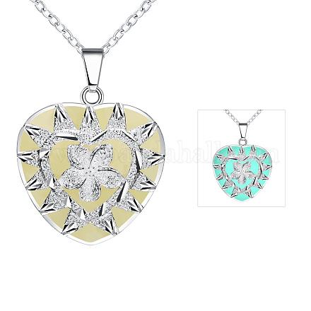 Сплав цинка сердце с цветочными светящееся серебристых ожерелья NJEW-BB03158-B-1