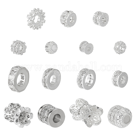 15 шт. 15 стиля латунных бусин из кубического циркония KK-PH0013-22-1