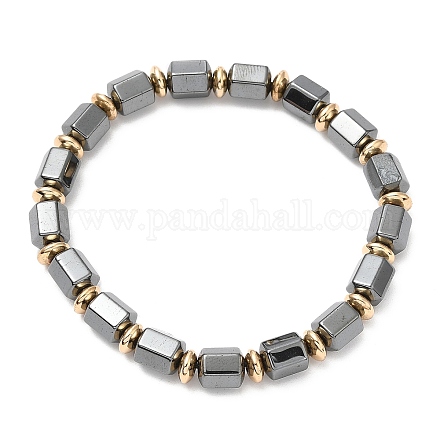 Bracelets extensibles en perles de colonne d'hématite non magnétique synthétique BJEW-E080-04B-1