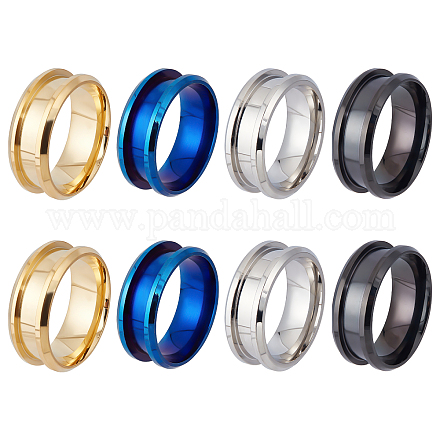 DICOSMETIC 8Pcs 4 Colors Stainless Steel Grooved Finger Ring Settings 8mm Ring Core Blank High Polished Gold FIND-DC0001-04-1