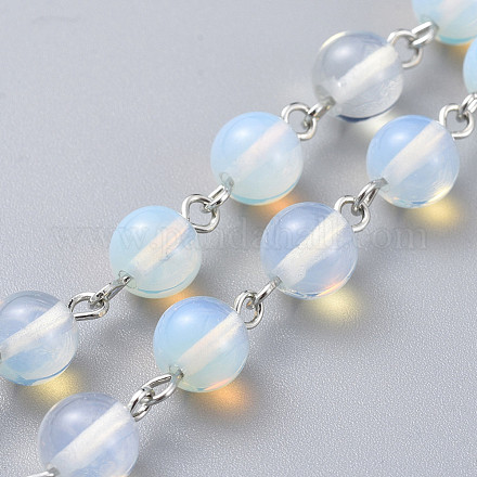 Chaînes de perles rondes en opalite faites à la main AJEW-JB00516-05-1