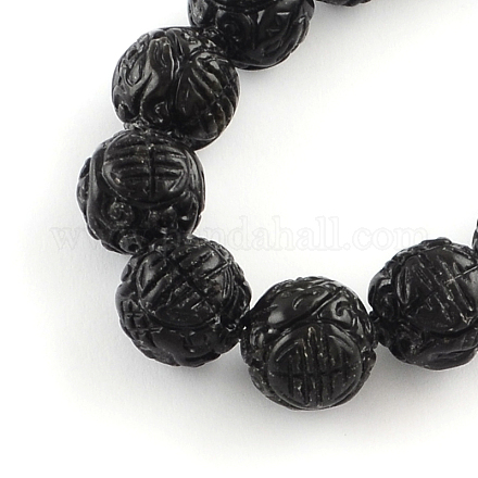 Natural Carved Obsidian Stone Bead Strands G-R270-66-1