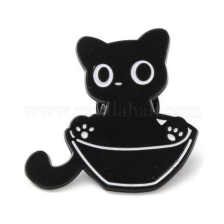 Black Cat with Bowl Alloy Enamel Brooch JEWB-E022-04EB-03-1