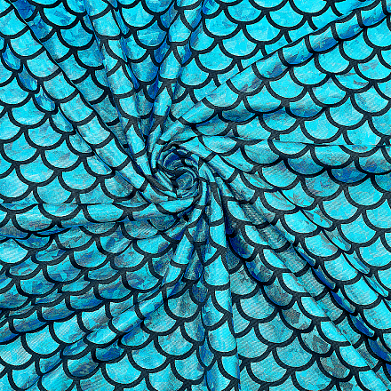 Funkelnder Spandex-Meerjungfrau-bedruckter Fischschuppenstoff mit Hologramm AJEW-WH0277-38-1