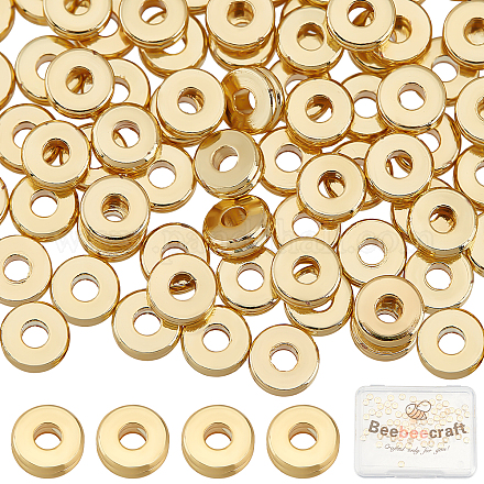 Beebeecraft 100Pcs/Box 6mm Flat Round Spacer Beads 24K Gold Plated Donut Spacer Beads Flat Round Disc Loose Jewelry Making Beads for Bracelet Necklace Crafts KK-BBC0002-68-1