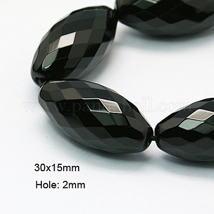 Natürliche schwarze Onyxperlenstränge G-E039-FR2-30x15mm-1