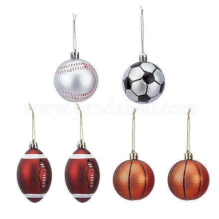 Chgcraft 6 pz ciondoli in plastica per palline di Natale da calcio e basket e baseball e rugby DIY-CA0003-20-1