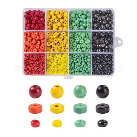 240 pezzo di perline turchesi sintetiche rotonde e piatte rotonde e perline di vetro in 4 stili X1-DIY-LS0003-09-1