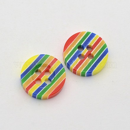 Teñidos planas redondas botones de resina de rayas de 4 agujero para niños BUTT-N012-01H-1