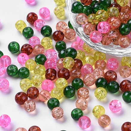 Perles de verre craquelé peintes DGLA-X0006-6mm-08-1