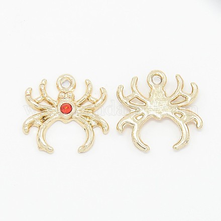 Halloween Spider Jewelry Nickel Free & Lead Free Golden Alloy Hyacinth Rhinestone Charm Pendants PALLOY-J218-086G-1