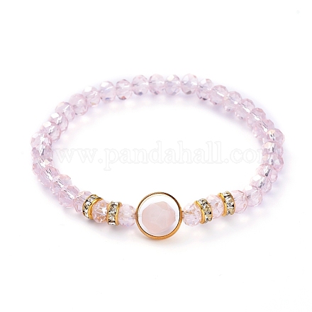 Natural Rose Quartz Gemstone Stretch Bracelets BJEW-JB05025-02-1