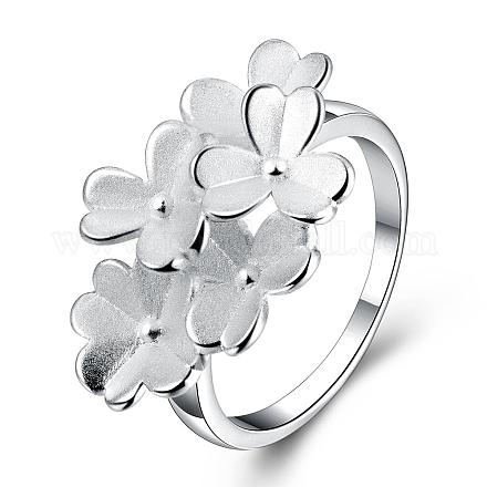 Classic Silver Plated Brass Frosted Flower Finger Rings for Lady RJEW-BB00741-8-1