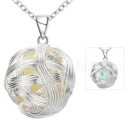 Zinc Alloy Wire Wrapped Round Noctilucent Necklaces NJEW-BB03075-B-1