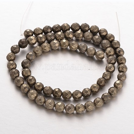Facettes rondes pyrite naturelle perles brins G-P061-2mm-20-1