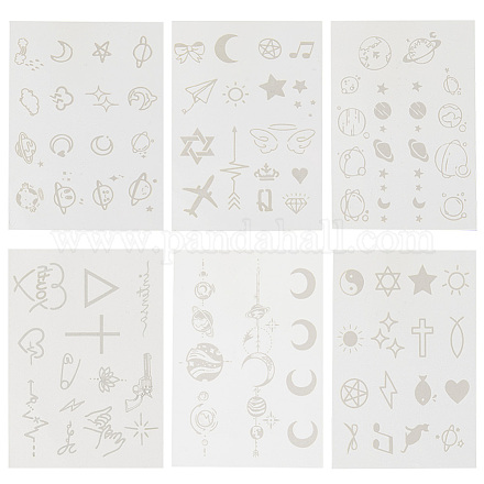 GORGECRAFT 6 Sheets 6 Styles Simple Temporary Tattoo Moon Tattoos Removable Body Stickers Paper Waterproof Planet Star Sun Heart Universe Theme Pattern Tats Suit for Arm Neck Birthday Party Favors DIY-GF0007-13-1