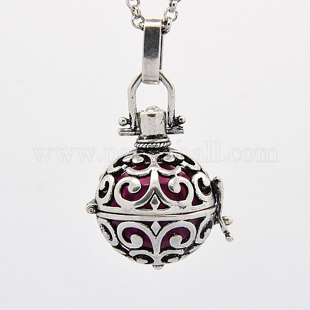 Antique Silver Brass Pregnancy Chime Ball Pendant Necklaces NJEW-F053-02AS-13-1