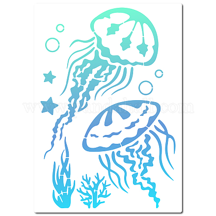 GORGECRAFT Jellyfish Stencil 30×21cm Marine Life Stencils Seaweed Ocean Theme Templates Reusable Sign Square Stencil Hollow Out Drawing Template for Painting on Wood Wall Scrapbooking Card Floor DIY-WH0284-013-1