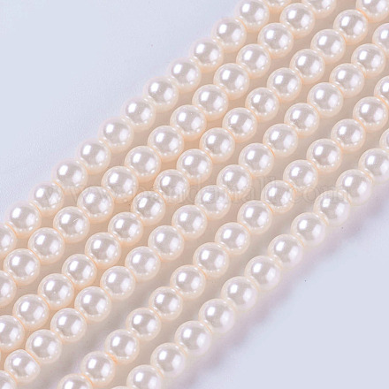 Fili di perle rotonde di perle di vetro tinto ecologico HY-A002-4mm-WH008-1