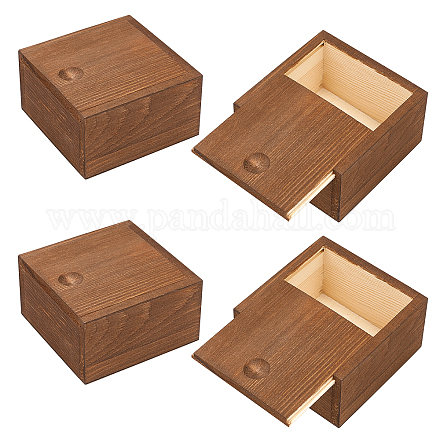 Scatola in legno di pino grezzo di forma quadrata OBOX-WH0006-06B-1