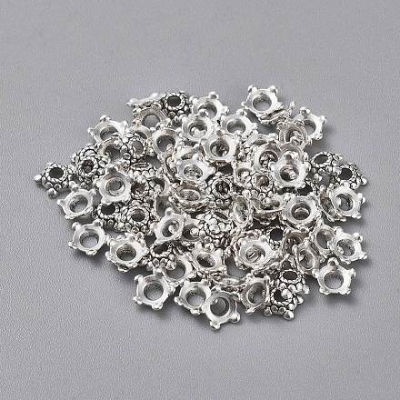 チベット銀ビーズキャップ  鉛フリー＆カドミウムフリー  花  アンティークシルバー  直径約6mm  穴：2mm X-AA289-1