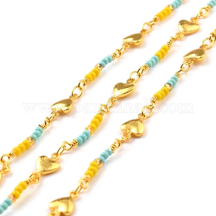 Catenelle di perle di vetro fatte a mano in ottone CHC-M022-10G-1