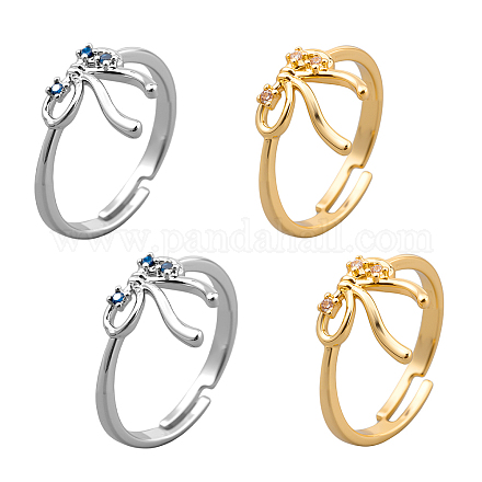4 шт. 2-цветные регулируемые латунные кольца-манжеты с микропаве из кубического циркония для женщин RJEW-HY0001-06-1