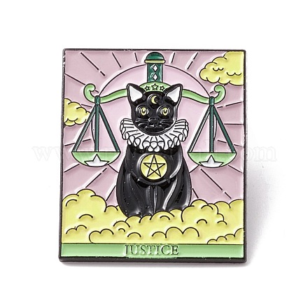 正義の言葉エナメルピン  バックパックの服のための猫のタロット合金バッジ  電気泳動黒  スケール模様  30.5x25.5x1.5mm  ピン：1mm JEWB-H007-17EB-1