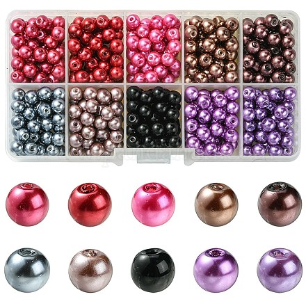 Perles en verre nacré rondes style mixte HY-X0001-B-1-1