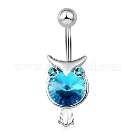 Piercing Jewelry Real Platinum Plated Brass Cubic Zirconia Owl Navel Ring Navel Ring Belly Rings AJEW-EE0001-33C-1