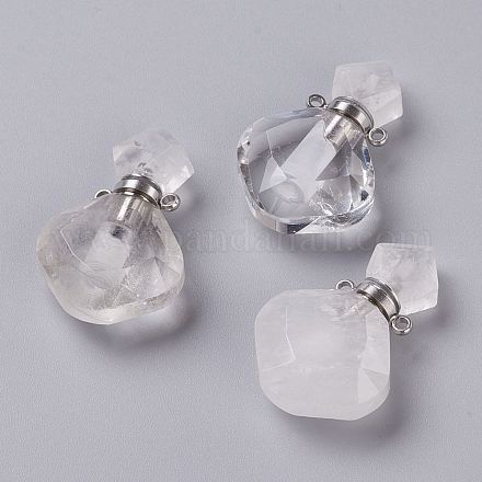 Rhombus Natural Quartz Crystal Perfume Bottle Pendants G-H241-01C-P-1