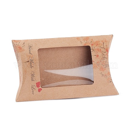紙枕ボックス  ギフトキャンディー梱包箱  クリアウィンドウ付き  花柄  バリーウッド  12.5x8x2.2cm CON-G007-03B-09-1