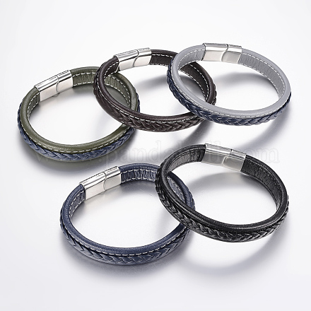Плетеные браслеты шнур кожаный BJEW-H561-01-1