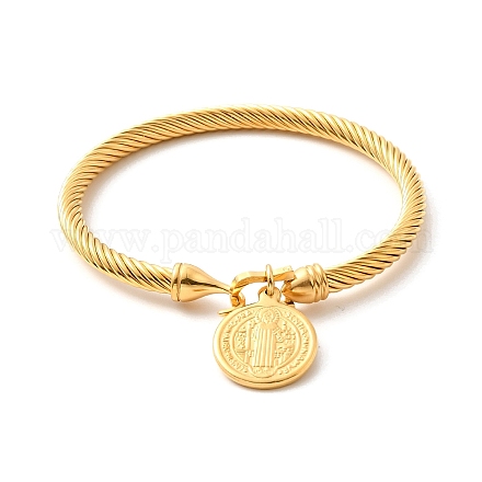 Placcatura ionica (ip) 304 braccialetto in corda attorcigliata con ciondoli saint benedict in acciaio inossidabile per donna BJEW-P283-06G-1