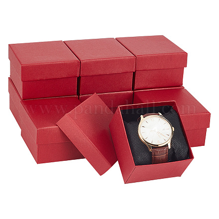 Boîtes de rangement de montres en papier carré CON-WH0087-30C-1