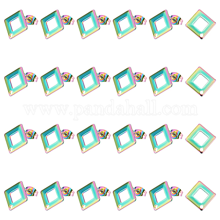 UNICRAFTALE 24pcs Rainbow Rhombus Stud Earring 13.5mm Stainless Steel Hollow Earring Posts Hypoallergenic Stud Earring with Loop and Ear Nut for DIY Jewelry Making STAS-UN0040-06-1