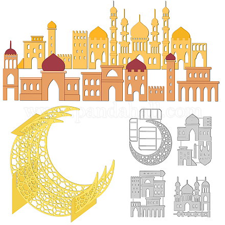 Globleland 4 lot de Matrice de découpe de découpe Eid Mubarak Eid Building et Moon pour bricolage DIY-WH0309-1165-1