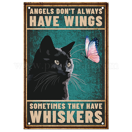 SUPERDANT Funny Cat Butterfly Metal Tin Sign Vintage Art Iron Wall Decor Inspirational Quotes Black Cat Angel Metal Plaque Retro Bedroom Bathroom Decor for Bars Restaurants Cafes Pubs AJEW-WH0189-096-1