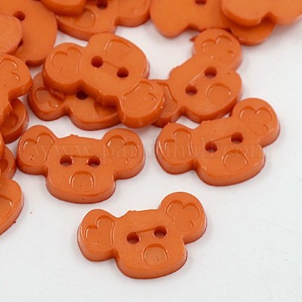アクリル縫い付け用ボタン  2穴  染め  マウスの頭部  ダークオレンジ  20x13x2mm  穴：1mm X-BUTT-E059-08-1