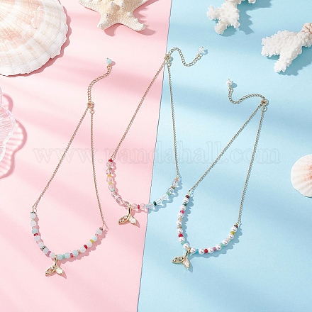 3 шт. 3 стиля ожерелья из круглых бусин из натурального кварца и ракушечного жемчуга NJEW-JN05302-1