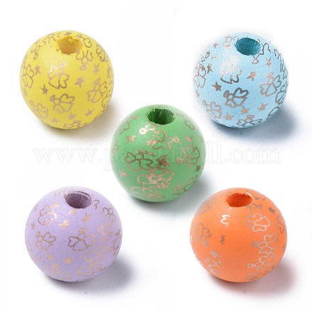 Painted Natural Wood European Beads WOOD-S057-029-1
