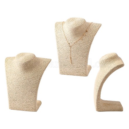 立体的なネックレスの胸像が表示されます  PUマネキンのジュエリーディスプレイ  籐でカバー  小麦  195x115x223mm NDIS-E018-B-01-1